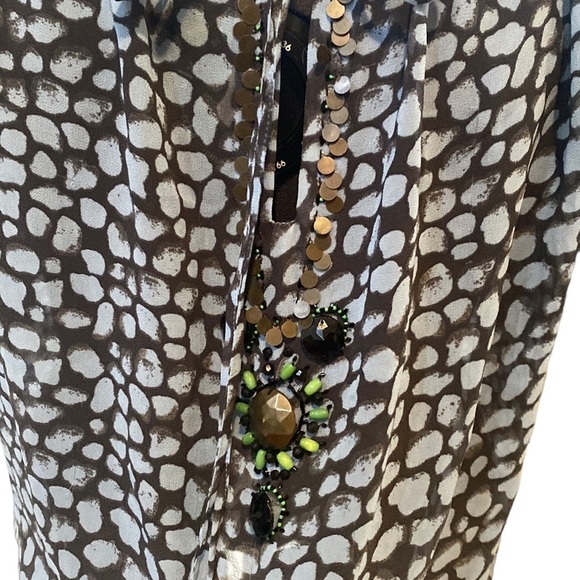 Moda International Womens Sheer Blue/Black Beaded Blouse Sz L V-Neck Puff Sleeve - Picture 4 of 9